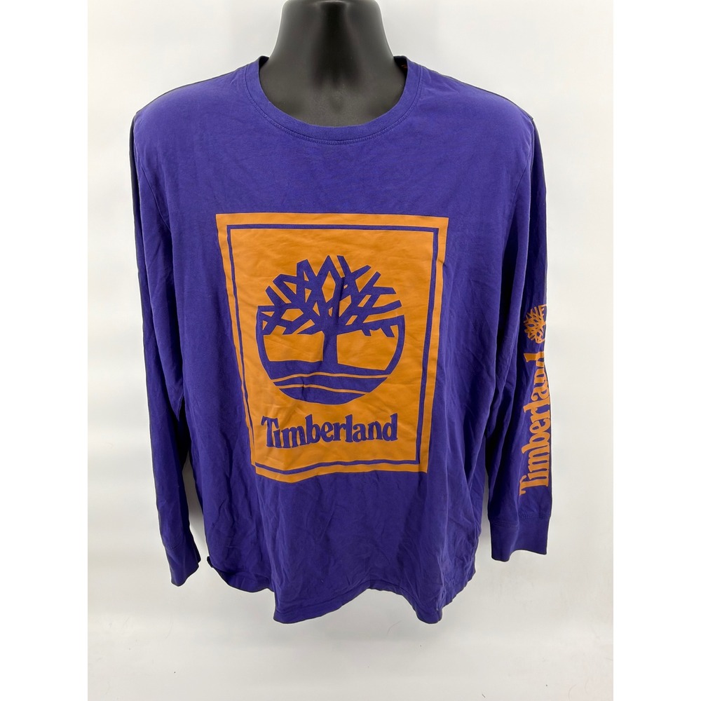 Timberland‎ Long Sleeve T-Shirt Mens L Purple Graphic Tree Logo Organic Cotton